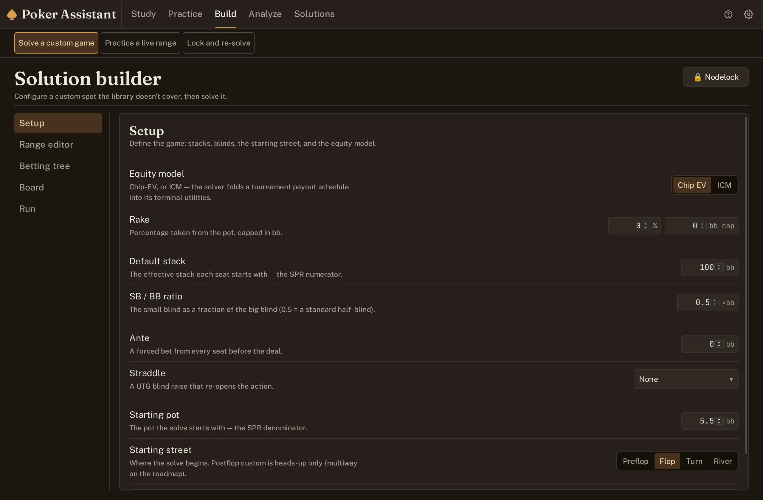 Screenshot of the Solution Builder Setup panel with Chip EV selected and its fields filled in.