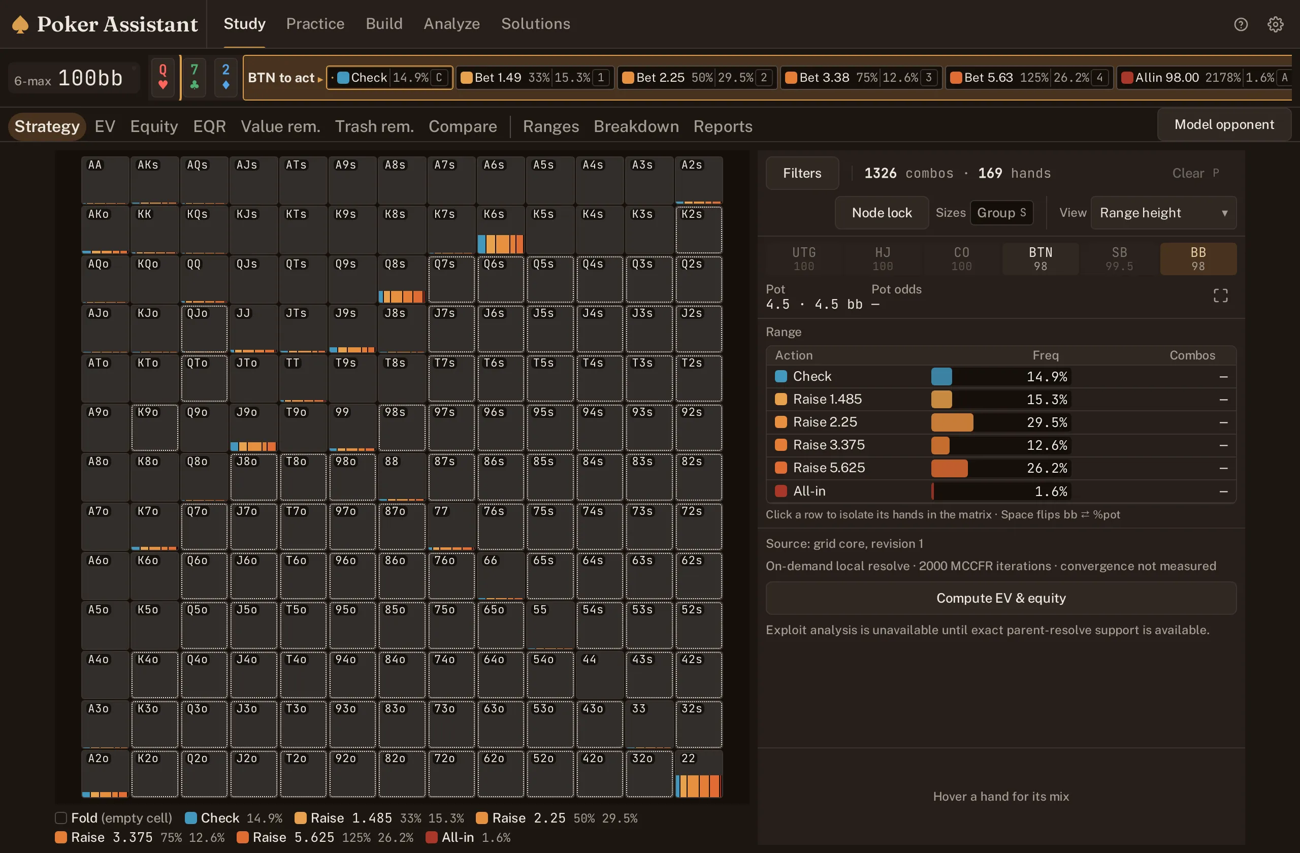 Screenshot of a second flop re-solved on the same line, confirming the resolve runs independently each time.